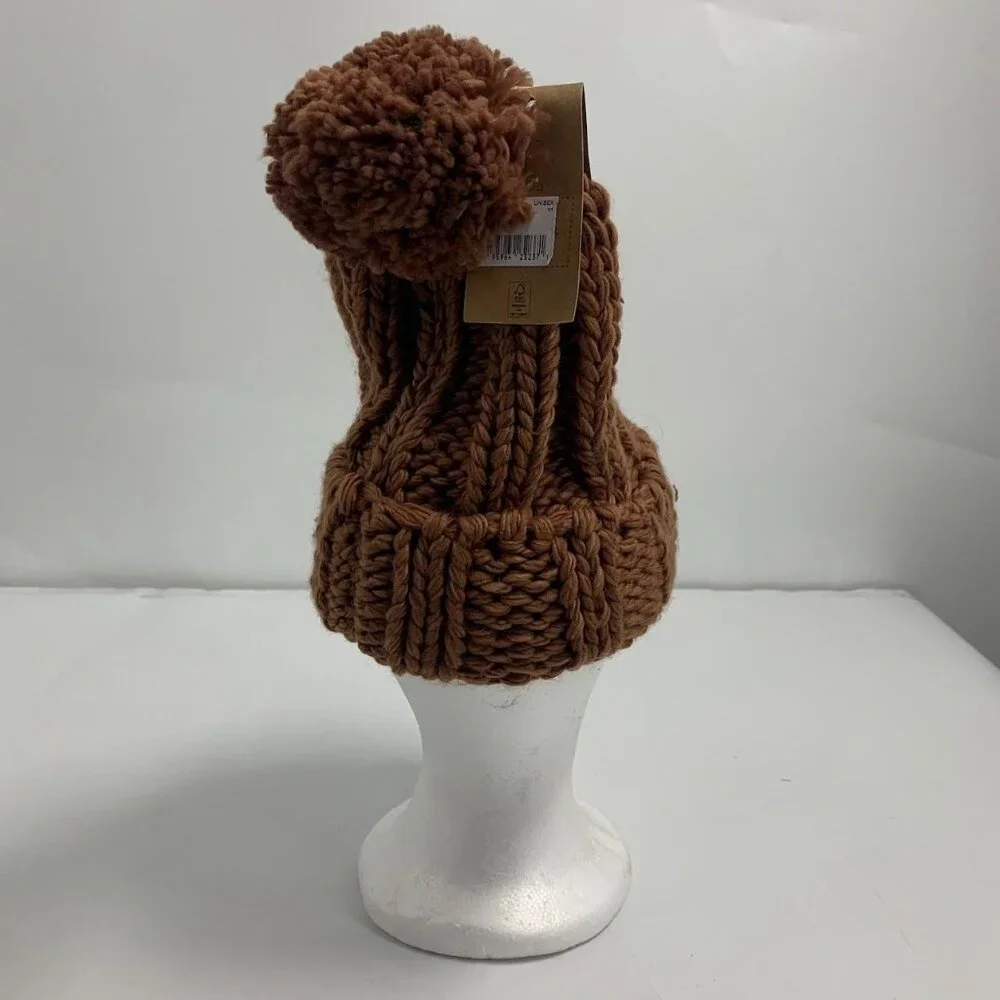 Prana Women's Snow Crystal Pom Pom Chunky‎ Knit Fold Over Beanie OSFM NWT